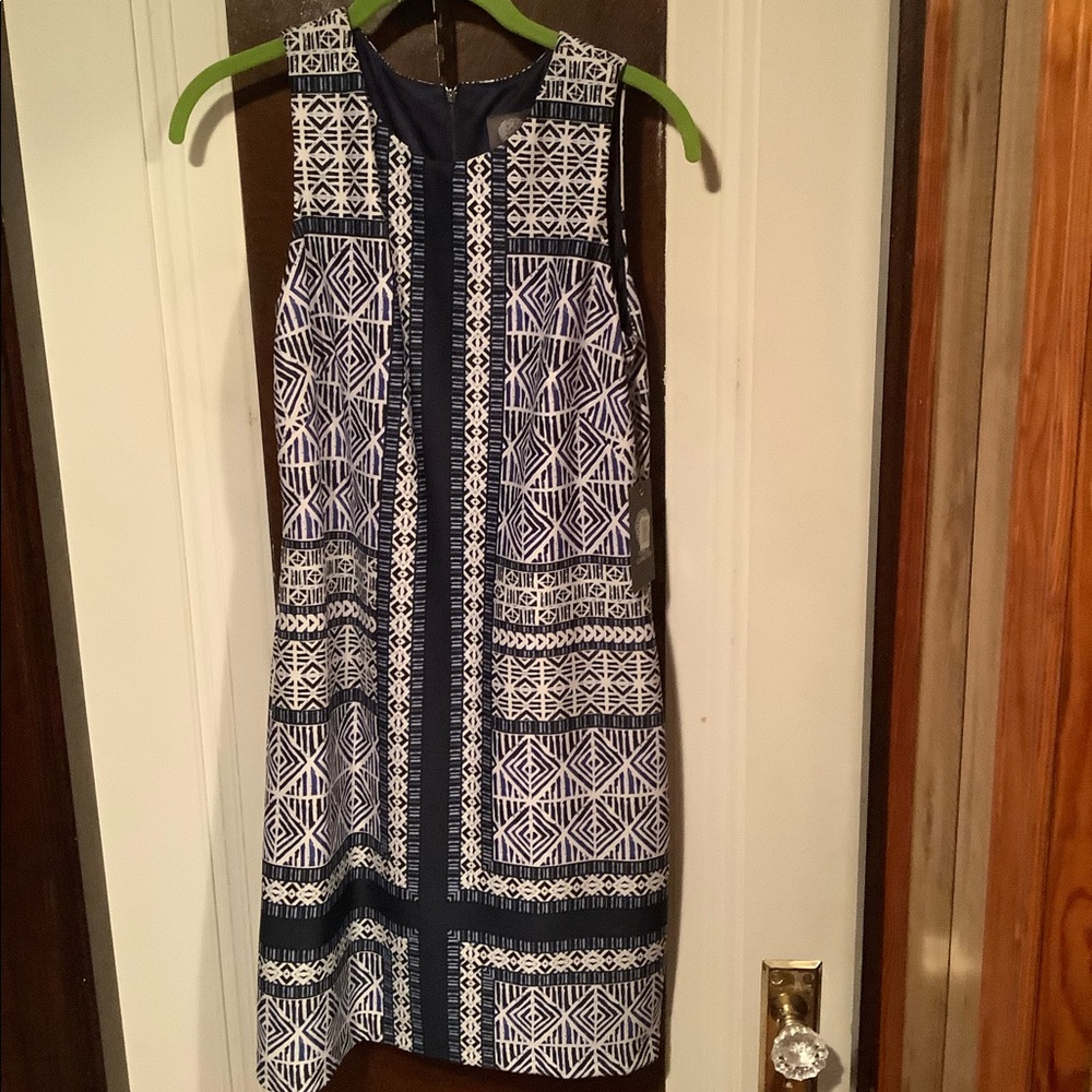 Sleeveless blue & white dress